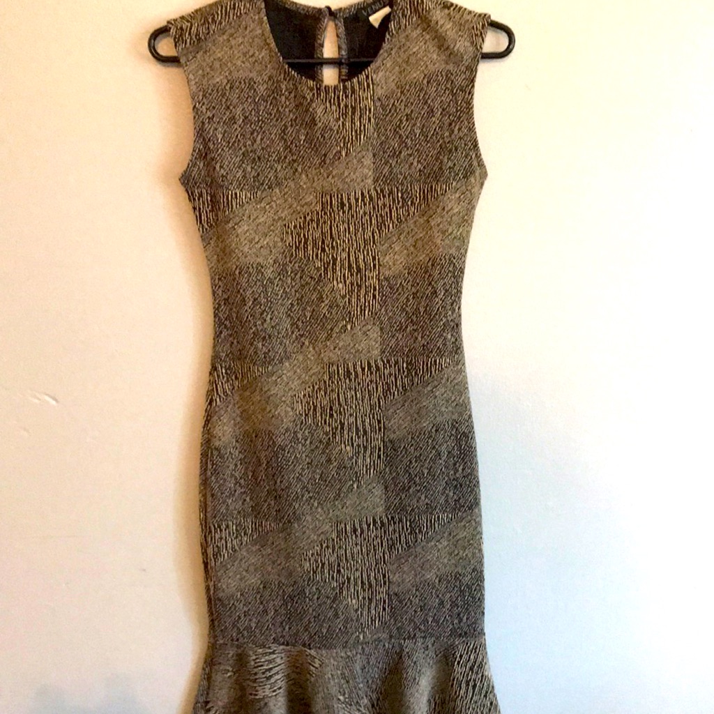 Nwot Tan/Blk Patterned Flounce Dress Size 2